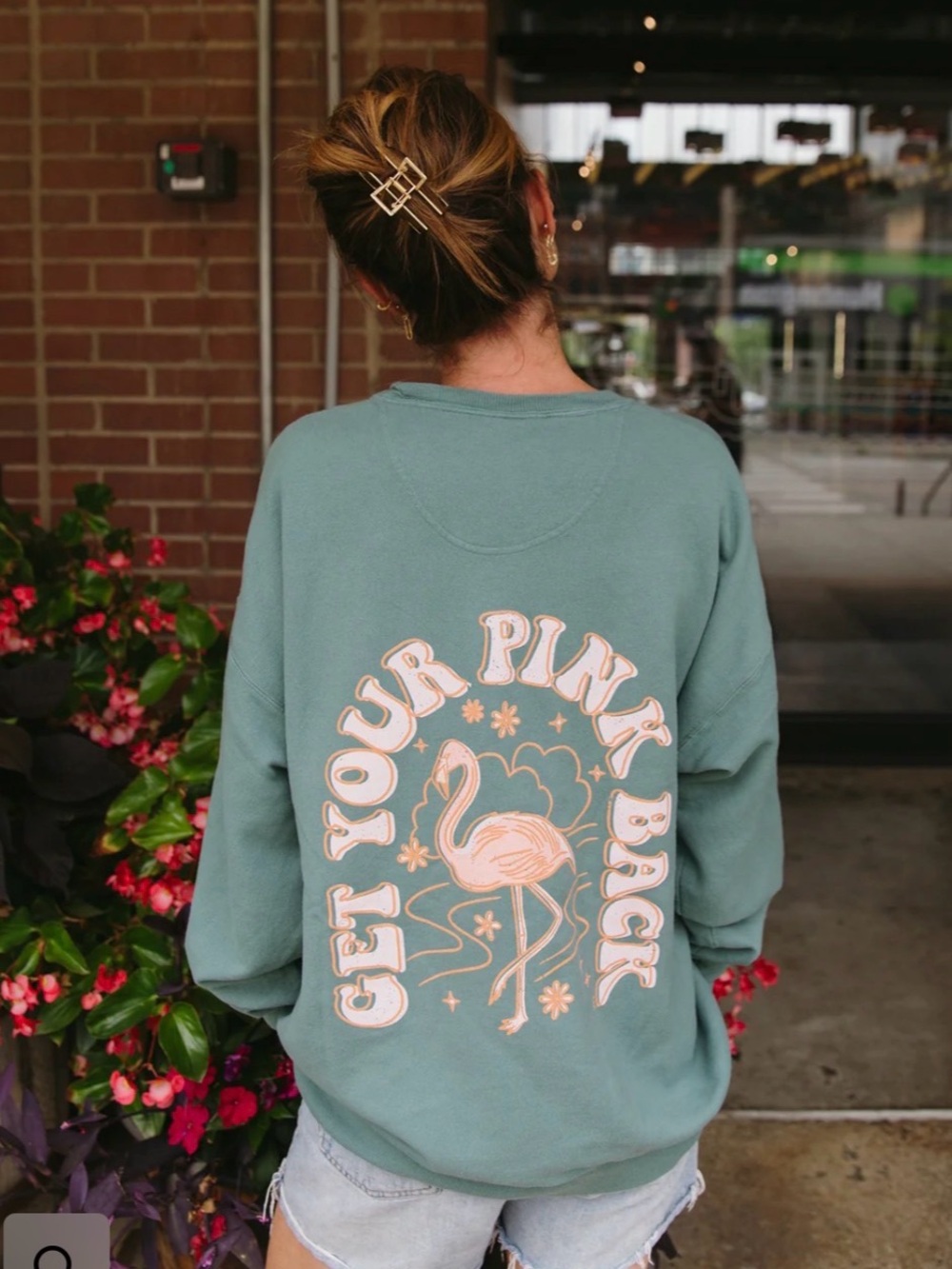 Lindsay Gurk- Get Your Pink Back Relaxed Green Graphic Sweatshirt